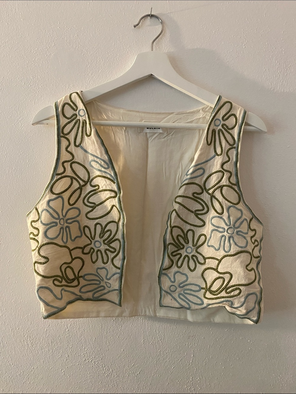 Mulaya Cream Embroidered Floral Vest